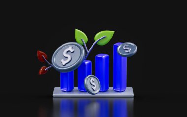 dollar sign with line chart on dark background 3d render concept for  financial growth