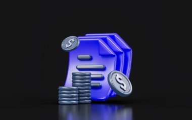 dollar with document sign on dark background 3d render concept for transection paperwork 