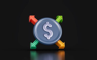dollar sign with arrow on dark background 3d render concept for money cash exchange