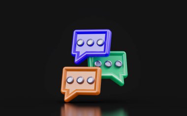 message chat sign on dark background 3d render concept for group discussion 