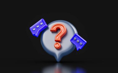 question mark sign bubble chat message on dark background 3d render concept for chatting confuse 