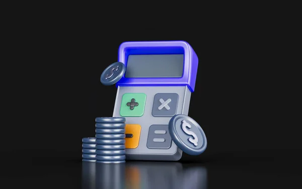 Calculator Sign Dollar Dark Background Render Concept Budget Cost Calculation — Foto de Stock