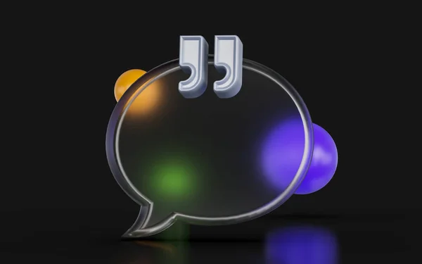 quote blank chat bubble sign glass morphism on dark background 3d render concept for talk highlight