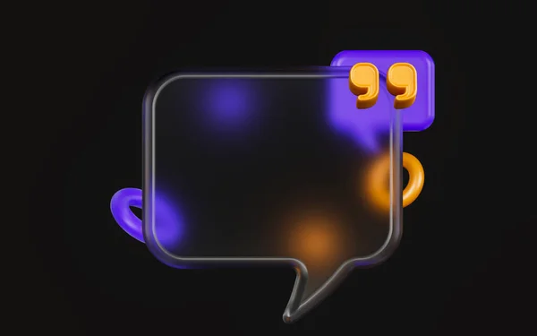 Quote Blank Chat Bubble Sign Glass Morphism Dark Background Render — Fotografia de Stock