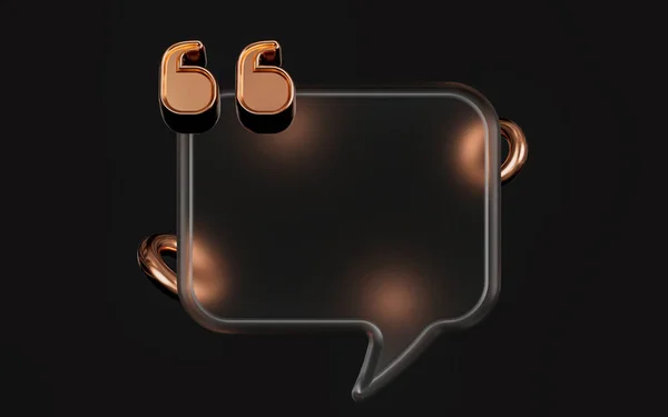 quote blank chat bubble sign glass morphism on dark background 3d render concept for conversation