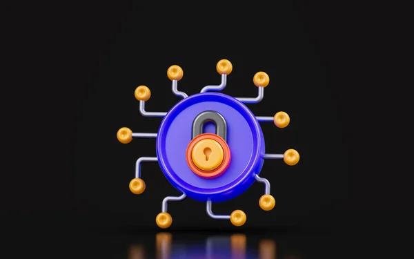 Lock Sign Connectivity Dark Background Render Concept Cyber Security Protection — Stockfoto
