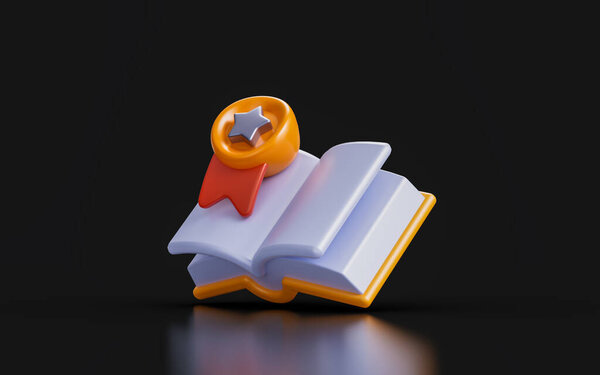 book sign with star badge on dark background 3d render concept for best education subject