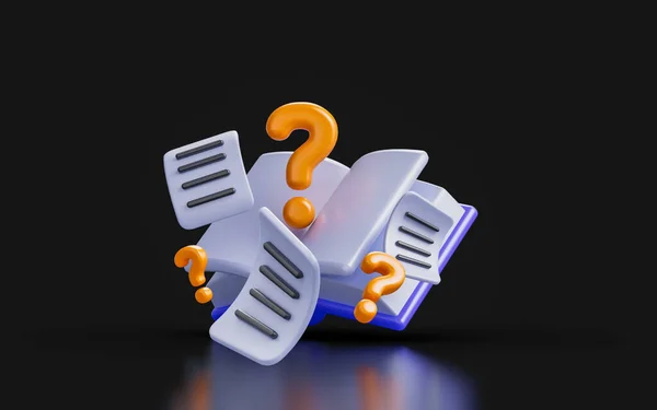 Book Question Mark Document Dark Background Render Concept Guide Answer — Stockfoto
