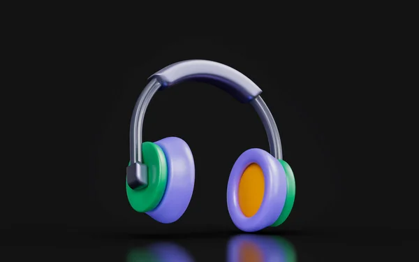 Headphone Sign Dark Background Render Concept Listening Music Song Radio — Photo