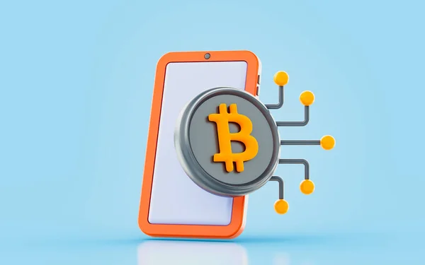 Bitcoin Sign Smartphone Render Concept Crypto Networking Connectivity — Stock fotografie