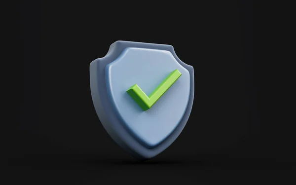 security shield check mark sign on dark background 3d render concept for privacy protection