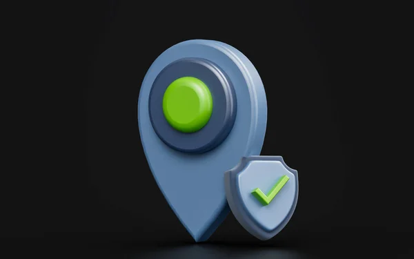 Location Shield Sign Dark Background Render Concept Marking Protection Safe — Photo