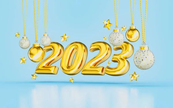 Новым 2023 Годом Золотой Взгляд Украшением Партии Рендеринг Концепции Празднования — стоковое фото