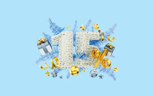 Winter Mega Offer Percent Discount Gift Box Luxury Ornament Render — Stock Photo, Image