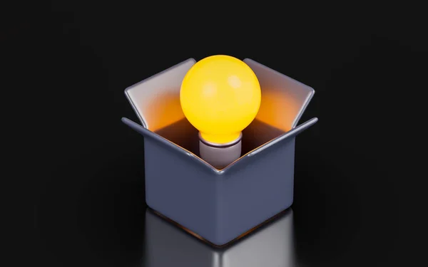 Black Box Lightbulb Sign Dark Background Render Concept Thinking — 스톡 사진