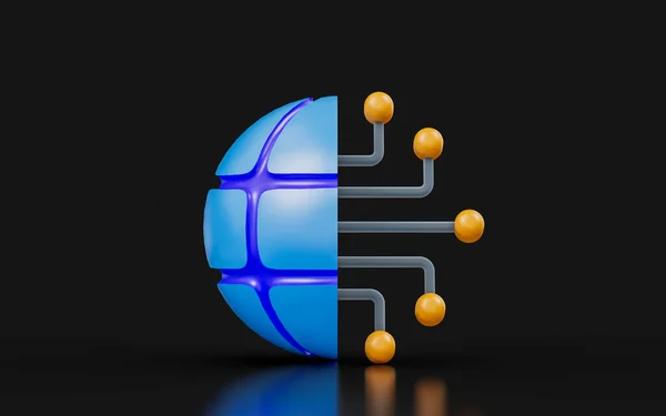 Global Technology Sign Dark Background Render Concept Internet Networking Connection — Stok fotoğraf