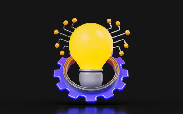 Lightbulb Setting Gear Connectivity Dark Background Render Concept Renewable Energy — Zdjęcie stockowe