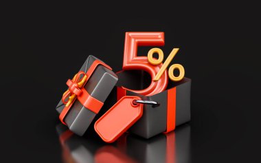 big offer 5 percent discount with giftbox sale tag 3d render concept for black Friday event