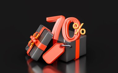 big offer 70 percent discount with giftbox sale tag 3d render concept for black Friday event