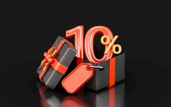 Big Offer Percent Discount Giftbox Sale Tag Render Concept Black — ストック写真