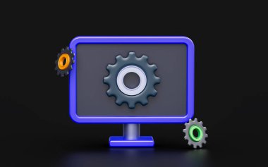 monitor with setting gear sign on dark background 3d render concept for operating system 
