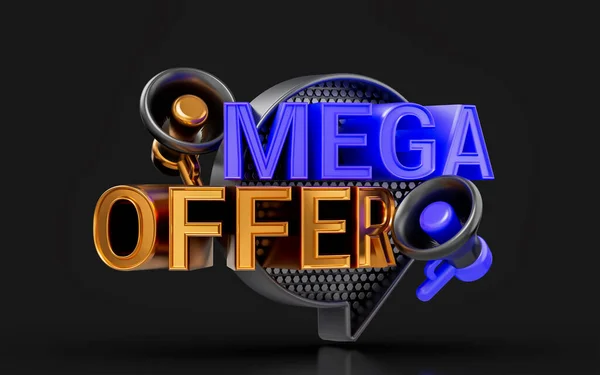 Sale Banner Template Megaphone Dark Background Render Concept Mega Offer — 스톡 사진