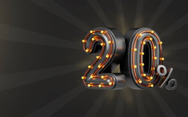 big offer 20 percent discount with lightbulb 3d render concept for black Friday shopping event