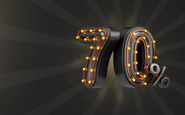 big offer 70 percent discount with lightbulb 3d render concept for black Friday shopping event