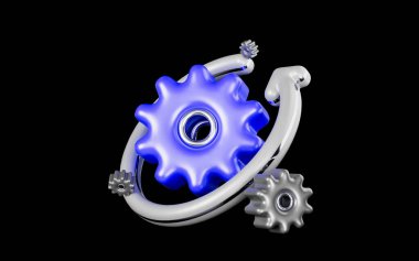 gear with reload arrow sign on dark background 3d render concept for update system management