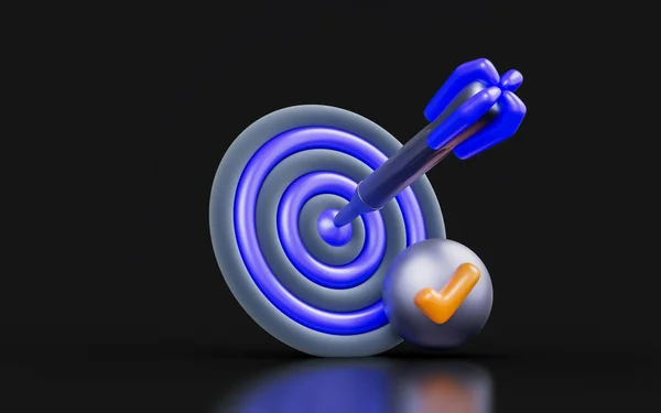 bullseye arrow with check mark sign on dark background 3d render concept for business target success