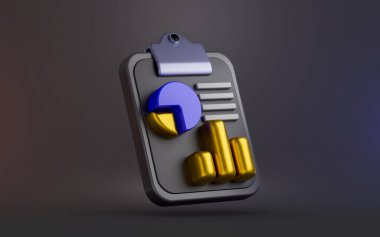 clipboard with pie chart on dark background 3d render concept for financial chart diagram