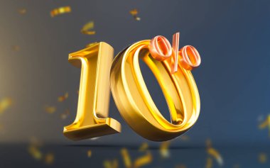 black Friday mega offer 10 percent discount with gold confetti 3d render concept for big shopping