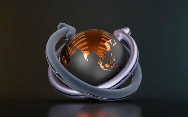 globe with rotation arrow sign on dark background 3d render concept for weather change