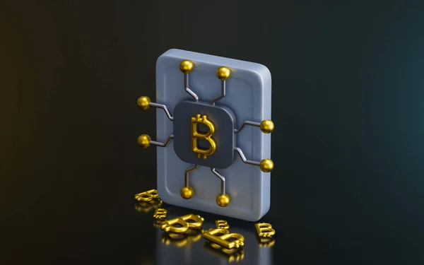 Bitcoin Network Sign Dark Background Render Concept Future Currency Mining — Stockfoto