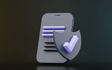 Koyu arkaplan üzerinde güvenlik kalkanı işaretli akıllı telefon kavram korumasıName