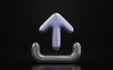 Dosya paylaşım ağı için karanlık arkaplan 3d oluşturma kavramı üzerine yükleme işareti