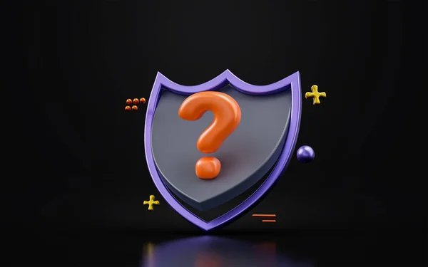 Signo Interrogación Escudo Seguridad Fondo Oscuro Concepto Renderizado Para Confusión —  Fotos de Stock