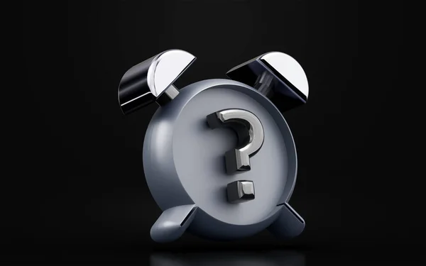 alarm clock with question mark sign on dark background 3d render concept for time problem