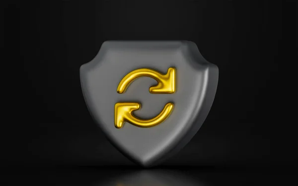 Signo Flecha Intercambio Escudo Seguridad Fondo Oscuro Renderizado Concepto Para — Foto de Stock