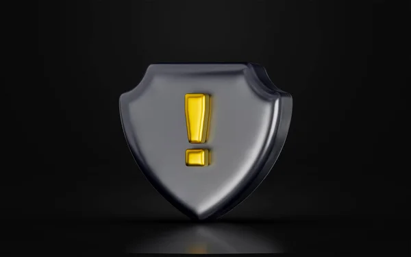 Security Shield Exclamation Sign Dark Background Render Concept Protection Warning — Fotografia de Stock