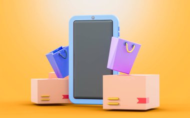 Çevrimiçi pazarlama ürünleri için akıllı telefon işareti.