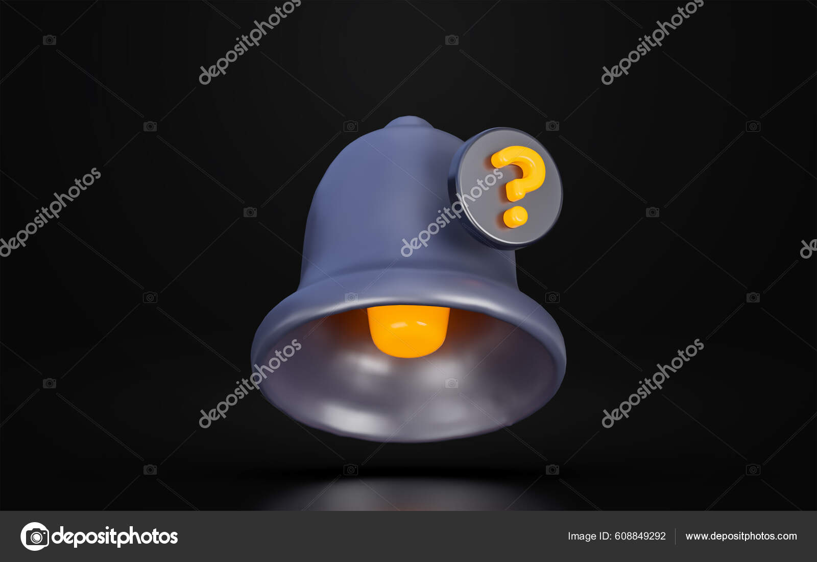 Notification Bell Question Mark Sign Dark Background Render Concept