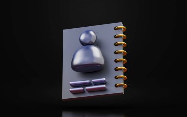 Koyu arkaplan üzerinde kullanıcı belgeleri imzası. Not defteri kişi defteri kullanıcı bilgisi için 3d hazırlama kavramı