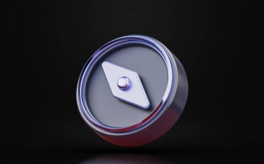 Koyu arkaplanda pusula işareti. Deniz ve ormanda yön belirleme kavramı. 