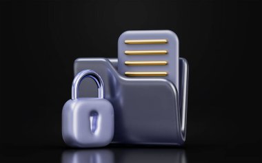 dosya koruması için 3d dosya oluşturma kavramı üzerinde asma kilit işareti olan belge dizini