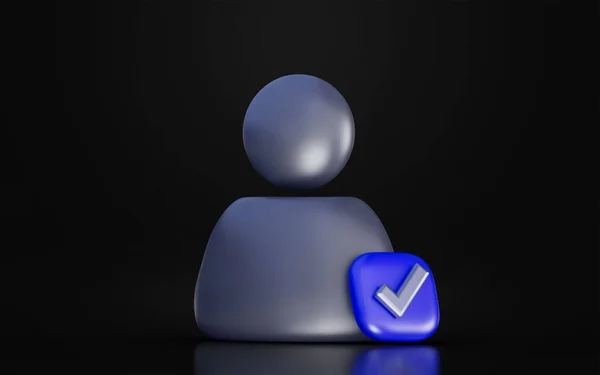 user check mark sign on dark background 3d render concept for user profile verification done