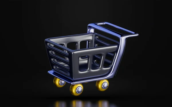 Shopping Cart Sign Dark Background Render Concept Marketing Product Verities — Stock Photo, Image