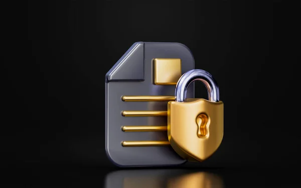 Document Padlock Sign Dark Background Render Concept Protect Information Files — Stock Photo, Image