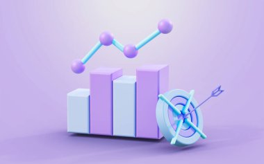 İşletme çizelgesi işareti ile hedef ok 3D finansal iyileştirme kavramı 