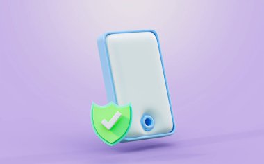 akıllı telefon güvenlik kalkanı işaretli işaretli mobil virüs koruması için 3d oluşturma kavramı